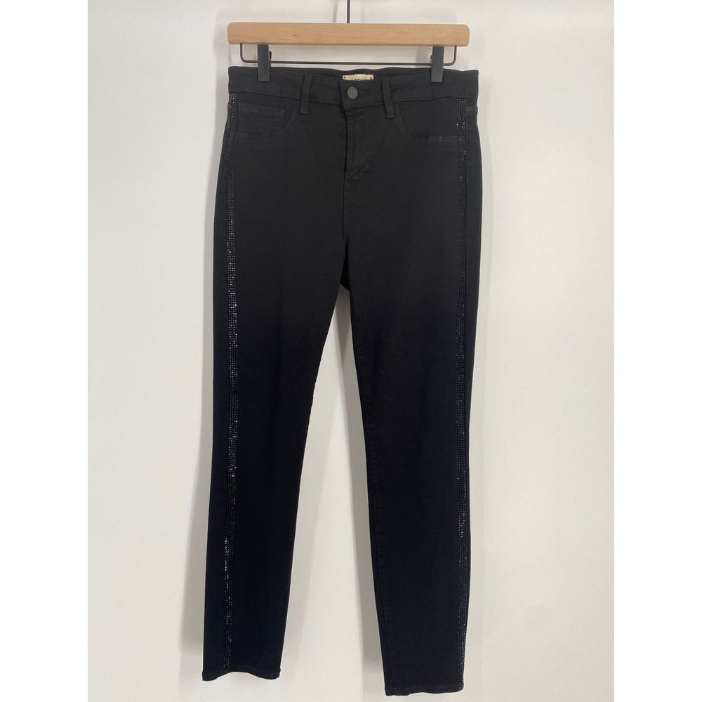 L’AGENCE Margot Crystal Tux Stripe Skinny Jeans in Noir Sz 30 - Picture 4 of 8